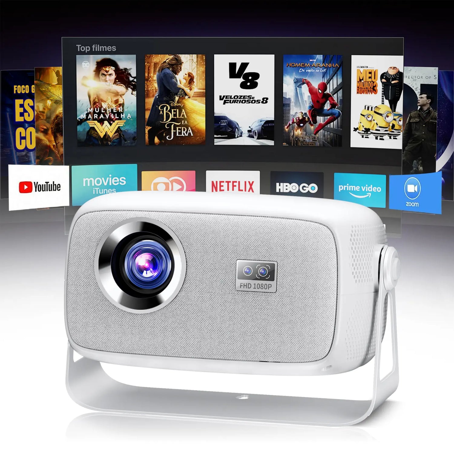 2026 Model X4 Projector with 800 ANSI Lumens Android System Version 11.0 Dual Wi-Fi 6 4K Decoding Auto Focusing Automatic Tilt Correction Function Built-In HD USB AUX External Interface, 150-Inch Ultra-Large Screen, 1920*1080P Resolution Built-In Speakers